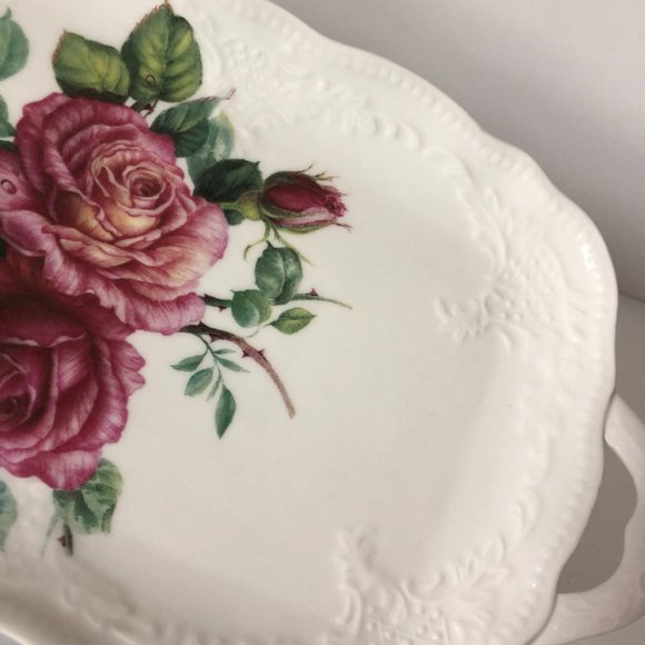 I Godinger & Co Embossed Rose Loaf Vanity Tray Floral Roses 15 Inch - Picture 3 of 5